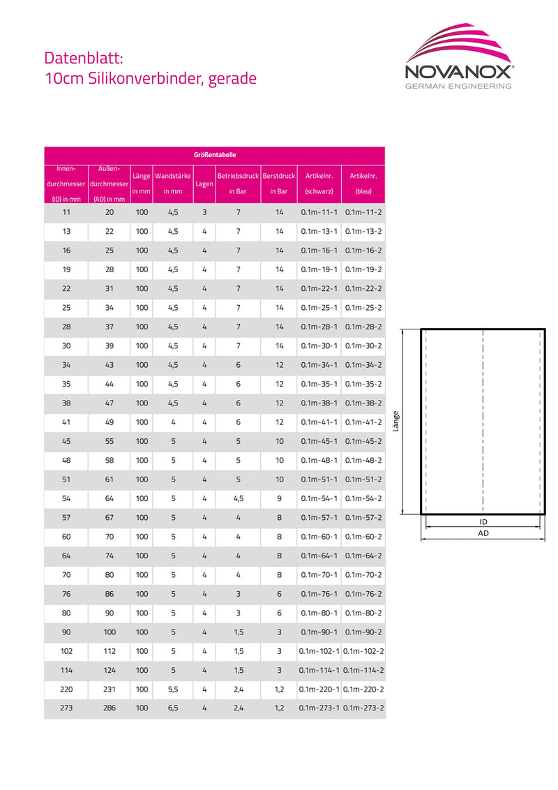 Chargez l'image dans la visionneuse de la galerie, Datenblatt und technische Zeichnung 0,1 m Silikonschlauch