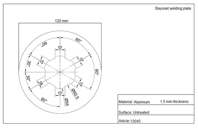 Laden Sie das Bild in Galerie -Viewer, Einschweißblech Bajonett Aluminium technische Zeichnung