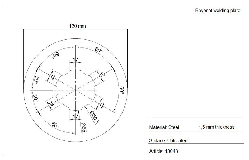 Laden Sie das Bild in Galerie -Viewer, Anschweissplatte Bajonett Alu technische Zeichnung