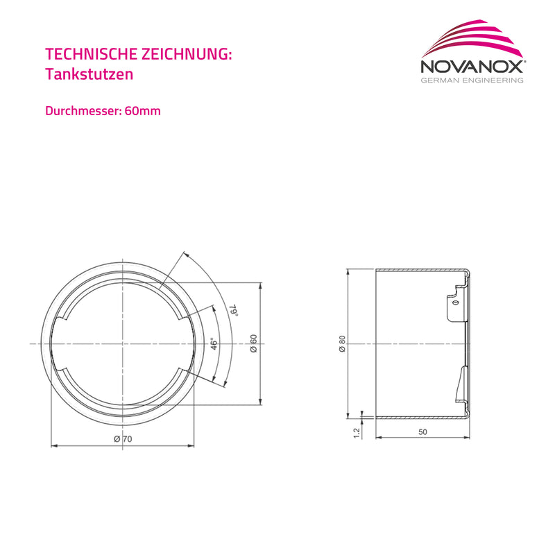 Laden Sie das Bild in Galerie -Viewer, technische Zeichnung Einfüllstutzen Edelstahl 60 mm