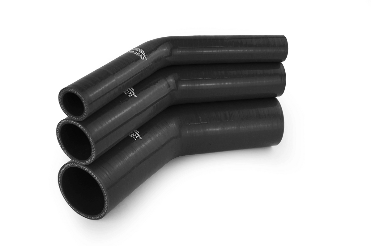 45° Silikonbogen ID 22 mit 80 mm Schenkellänge schwarz