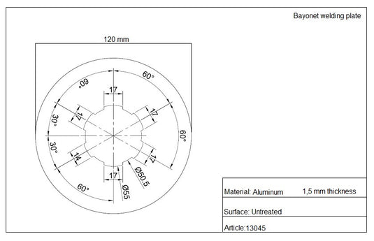 Einschweißblech Bajonett Aluminium technische Zeichnung