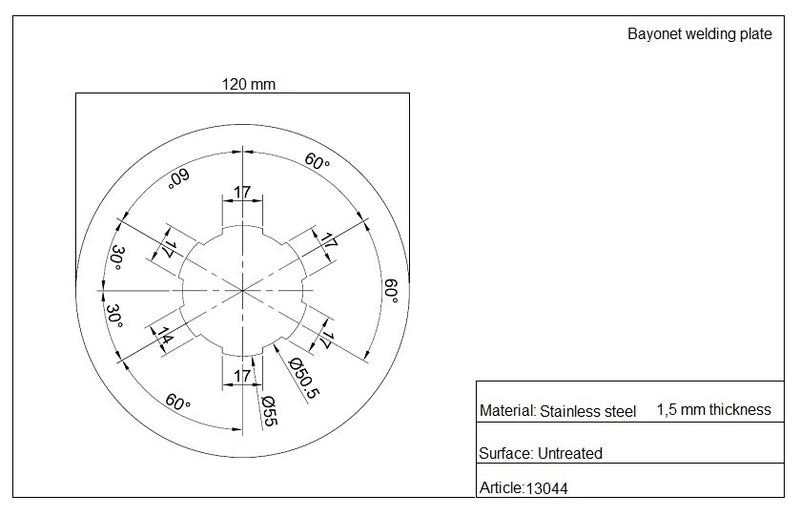 Laden Sie das Bild in Galerie -Viewer, Anschweissplatte Bajonett Alu technische Zeichnung
