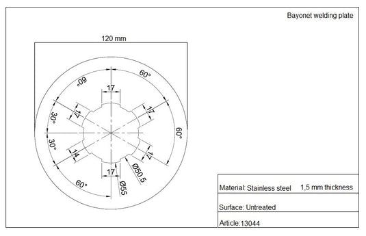 Anschweissplatte Bajonett Alu technische Zeichnung