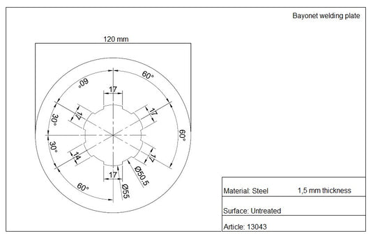 Anschweissplatte Bajonett Alu technische Zeichnung