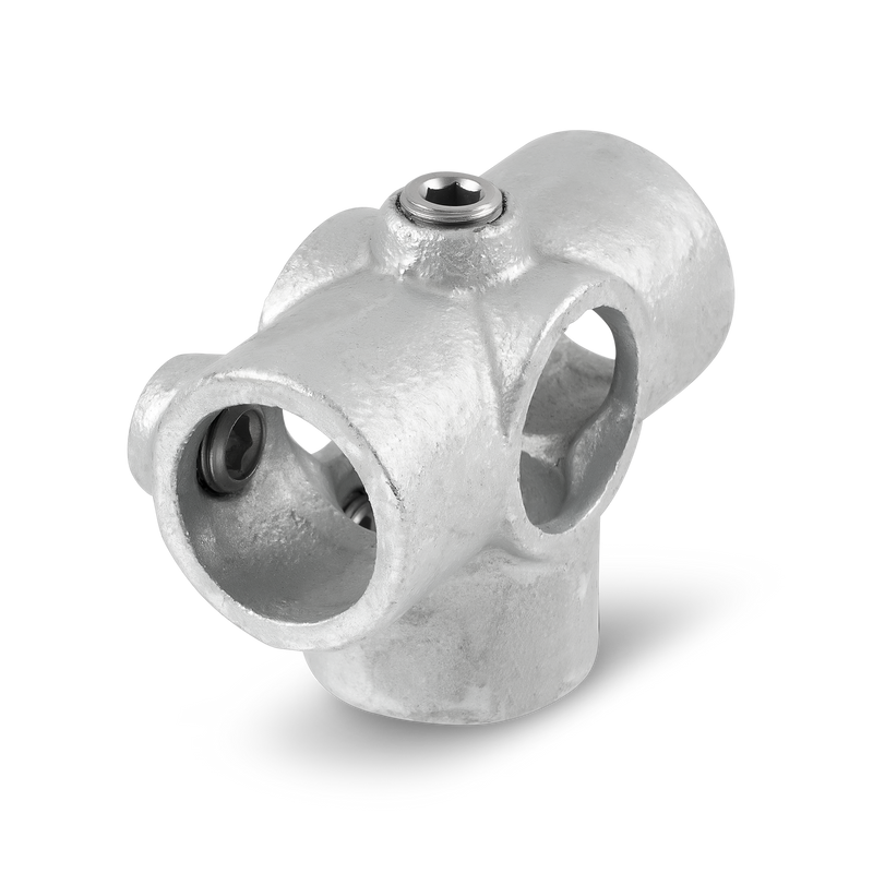 Laden Sie das Bild in Galerie -Viewer, Kreuzrohrverbinder mit 1 Mitteldurchgang / 3 Abgängen 42,4
