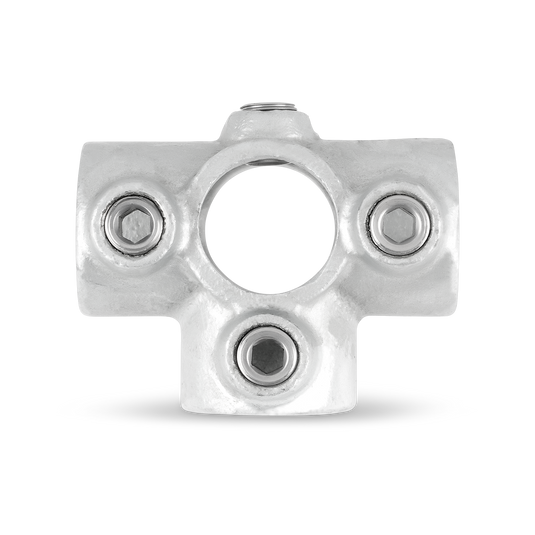 Kreuzrohrverbinder mit 1 Mitteldurchgang / 3 Abgängen 33,7