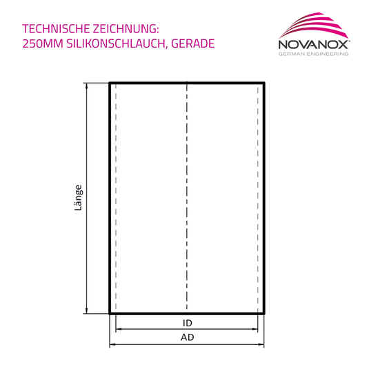 Technische Zeichnung 250 mm Silikonschlauch