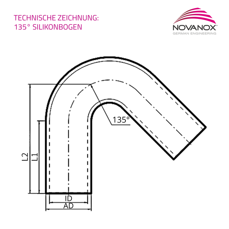 Load image into Gallery viewer, Technische Zeichnung 135 Grad Silikonbogen
