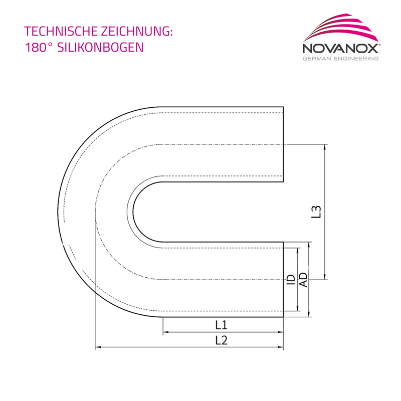 Load image into Gallery viewer, Technische Zeichnung 180° Silikonbogen
