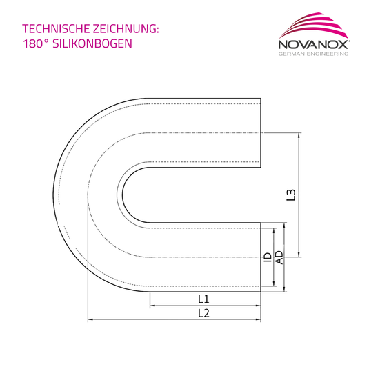 Technische Zeichnung 180° Silikonbogen