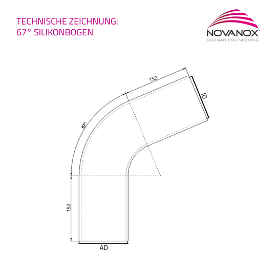 67° Silikonbogen technische Zeichnung