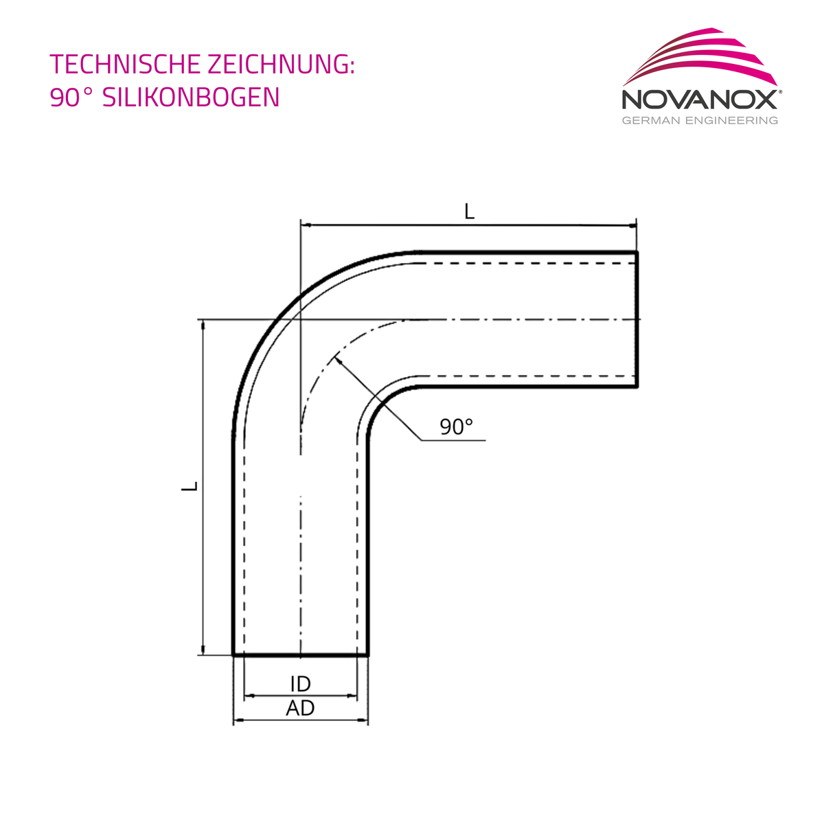 Technische Zeichnung 90 Grad Silikonbogen