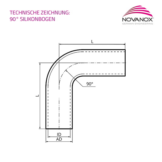 Technische Zeichnung 90 Grad Silikonbogen