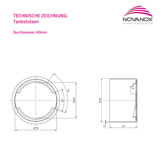 technische Zeichnung Einfüllstutzen Alu 60mm