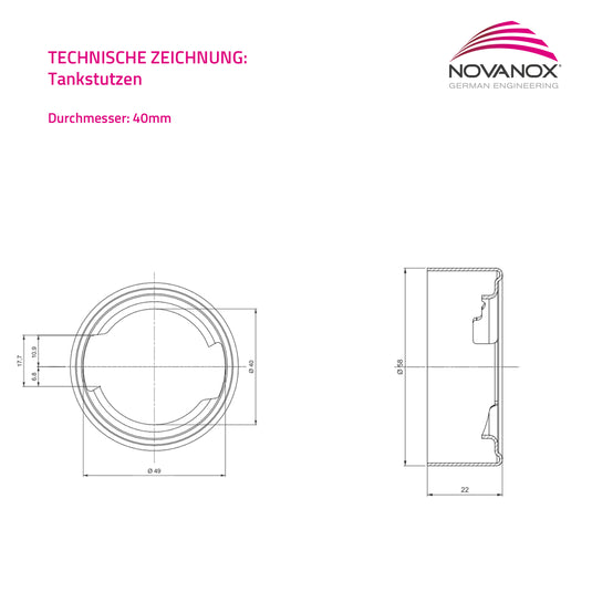 technische Zeichnung Einfüllstutzen Edelstahl 40 mm