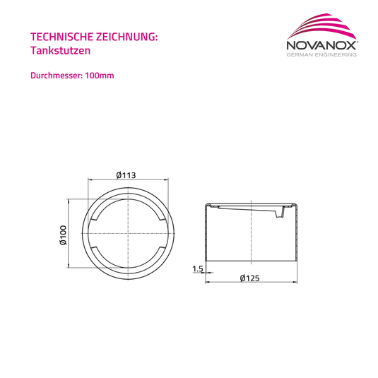 Technische Zeichnung Tankstutzen Edelstahl ID 100