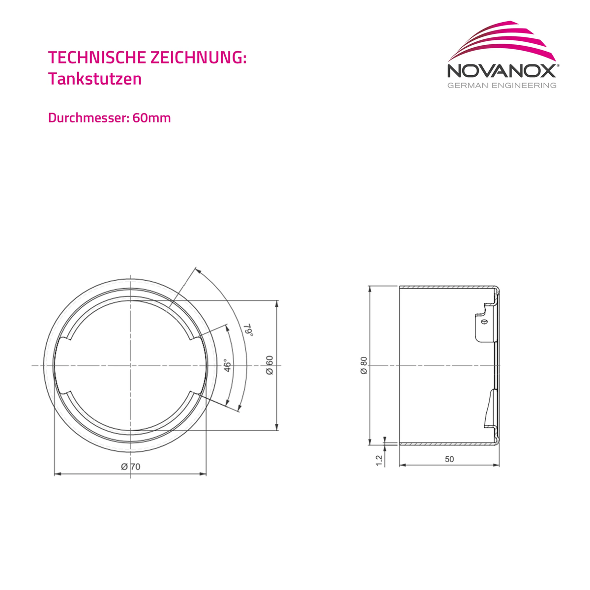 Technische Zeichnung Tankstutzen Edelstahl ID 60